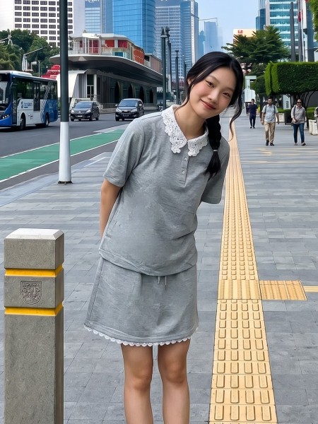 JR NRC 2pcs Set Lace Collar Polo & Lace Edge Skort