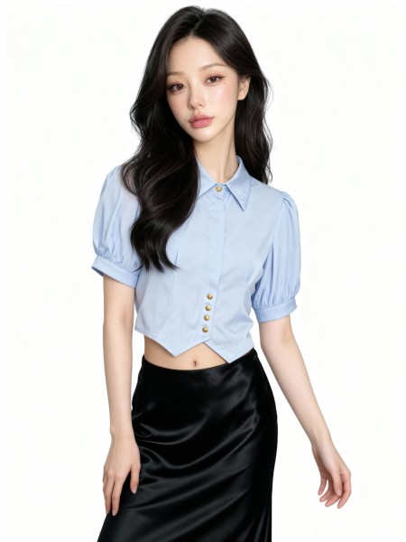 Puff Sleeves Satin Shirt RO1