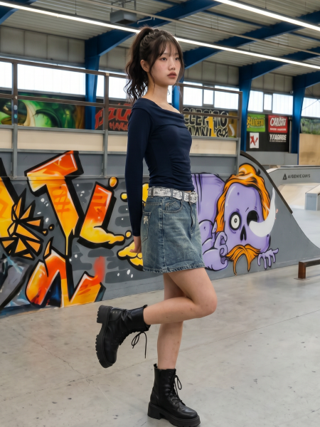 JR NRC Lace Belt Dark Denim Mini Skort