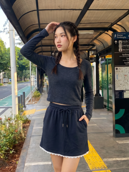 CORE NRC Low Round Neck Long Sleeves Semi Crop Tee