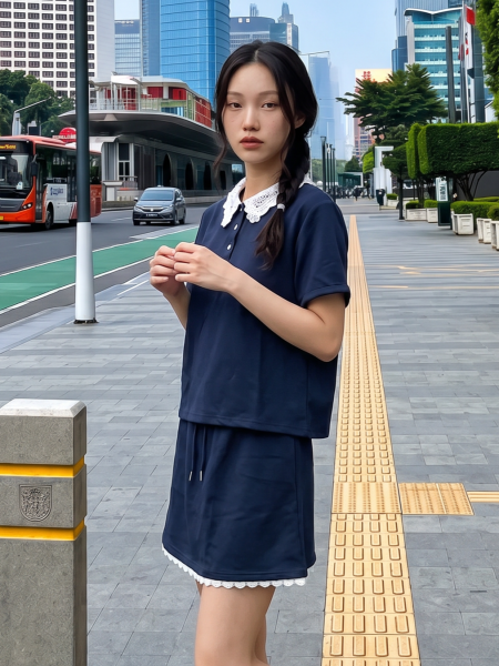 JR NRC 2pcs Set Lace Collar Polo & Lace Edge Skort