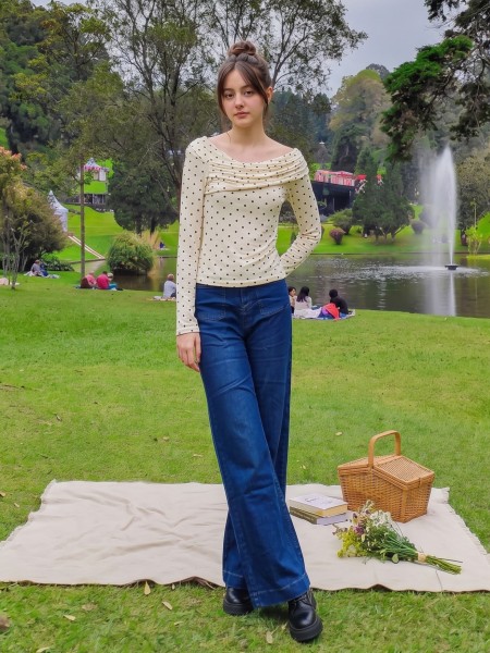 PG Polkadot Off Shoulder Overlap Tee