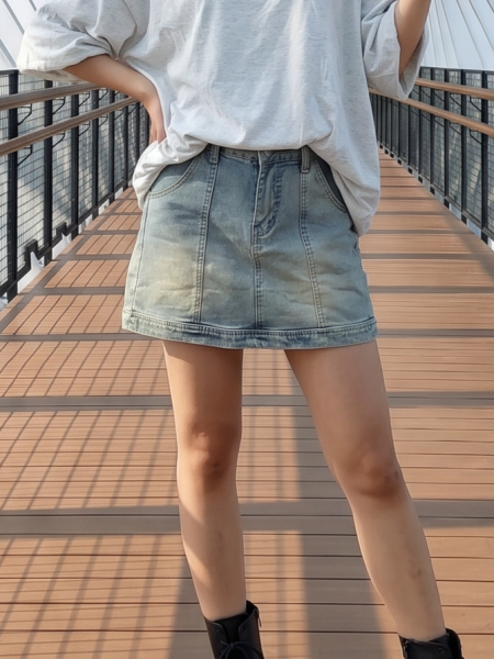 JR NRC Grid Light Denim Mini Skort