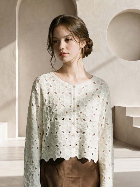 EID Flower Crochet Cardigan