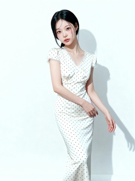 ELITE Hepburn Polka Classic Satin Midi Dress