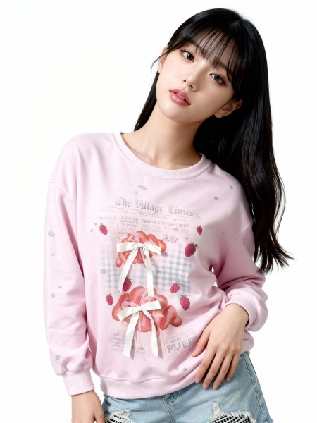 JR FoodFashion Pink 2Layer Croissant Sweater