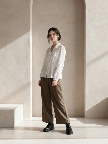 EID Eyelet Flower Pattern Embroidery Shirt