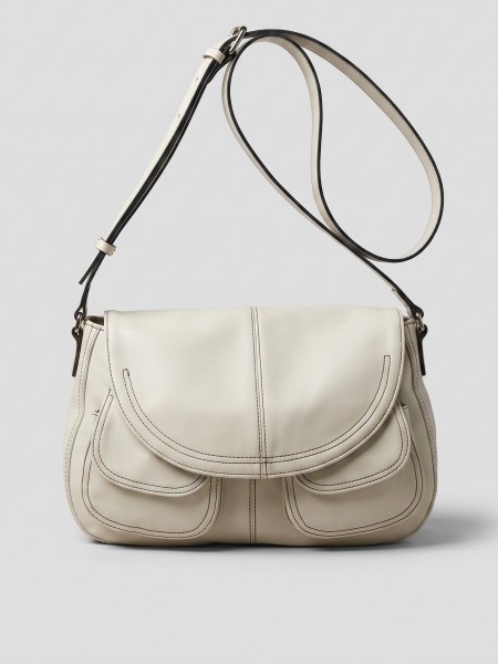 'MIA JR.' White Hand-Stitched Flip Cover Bag