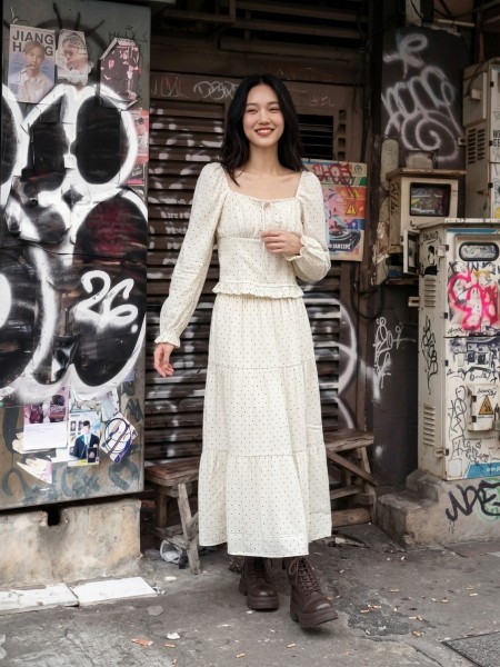 NRC 2 pcs Set Polka Top And Midi Skirt