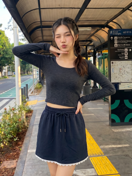 CORE NRC Low Round Neck Long Sleeves Semi Crop Tee