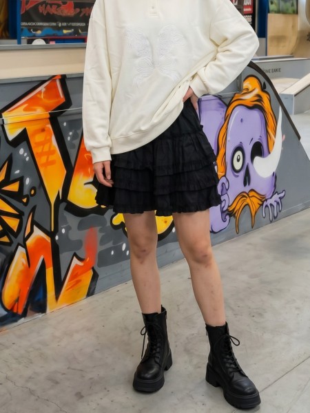 JR NRC Overlap Embroidery Tiered Mini Black Skirt