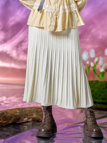 WW Plait Pattern A Line Knit Midi Skirt
