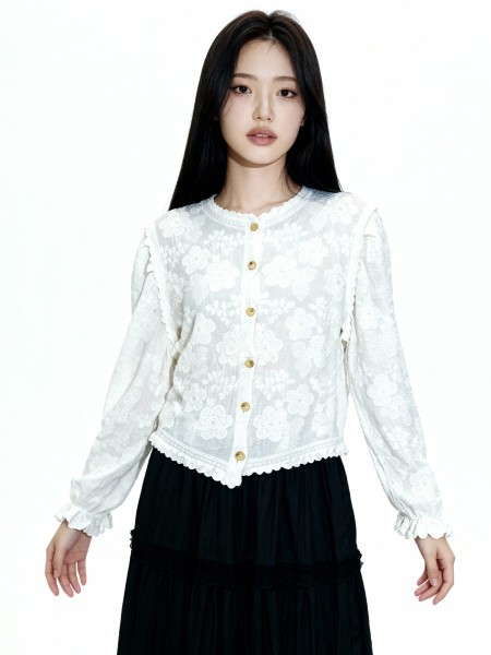 Holly Flower Embroidery Cardigan