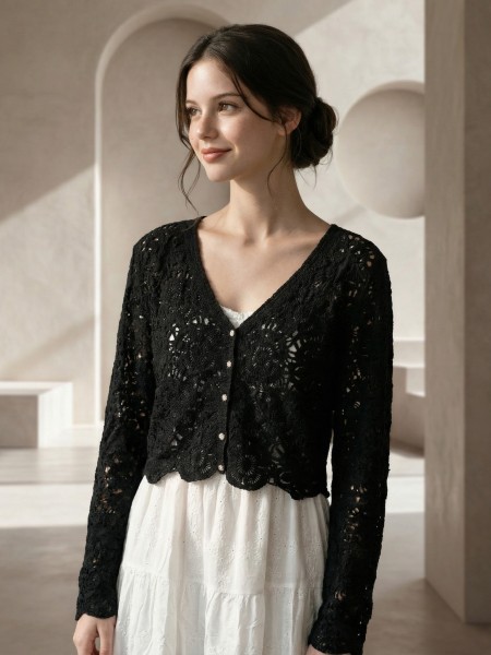 EID Sunflower Button Crochet Cardigan