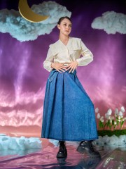 WW Belted Nora Maxi Flare Denim Skirt