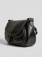 'MAYA JR.' Classic Black Hand-StitchedFlipCoverBag