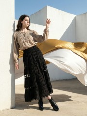 EID Tiered Stick Embroidery Maxi Skirt