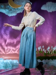WW Fatima Light Denim Pleats Flare Skirt
