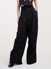 SMARTEN LACE EDGE FRONT PLEATS HIGH WAISTED PANTS