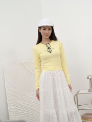 SMARTEN TieredElasticWaist Flower Eyelet Skirt R01