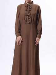 Front-Ruffle Long Sleeveless Half Button-Up Maxi Dress