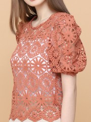 Full Embroidered Puff Sleeves Top
