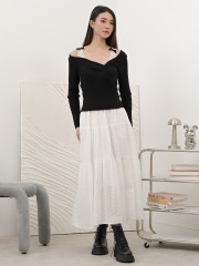 SMARTEN Front Twisted Lace Accent Knit Top