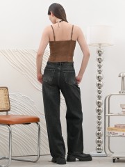 DITOX DARK BLACK DENIM STRAIGHT JEANS