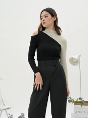 EID23 2 Tones Side Cold Shoulder Knit Top