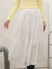 SMARTEN TieredElasticWaist Flower Eyelet Skirt R01