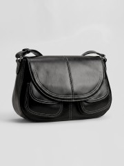 'MAYA JR.' Classic Black Hand-StitchedFlipCoverBag