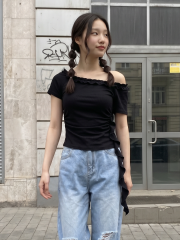 JR CORE NRC Ruffles Neckline Off Shoulder Tee