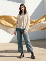 EID Knit Crochet V Neck Top