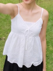 PG Embroidery Spaghetti Stripes Summer Top