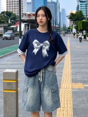 JR NRC Bow Print Lace Sleeves Tee