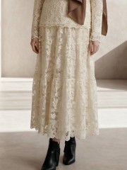 EID Taffeta Flower Embroidery Tiered Elastic Waist Skirt