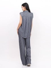 BTC 2 Pcs Set Puff Shirt And Elastic Stripe Pants