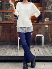3pcsSet Loose OffShoulderTee-JerseyPants&Lace Acc