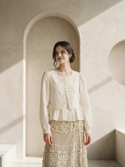 EID Layered Side Tied Embroidery Cream Top