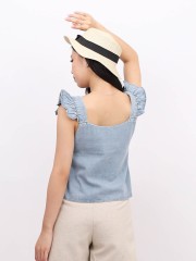 BTC Ruffles  Sleeves Square Neck Denim Shirt