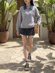 JR College Embroidery FMH Denim Collar Sweater