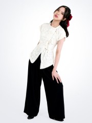 CNY Ribbon Tied Button Lace Top