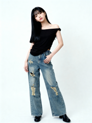 Wide Leg Ripped Denim