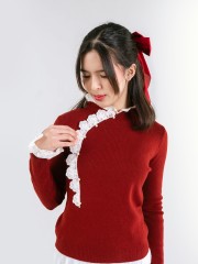 CNY Oriental Button Lace Knit Top