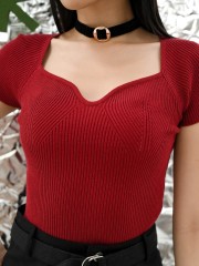 FELIZ23 Gloria Heart Neckline Knit Top