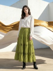 EID Tiered Stick Embroidery Maxi Skirt