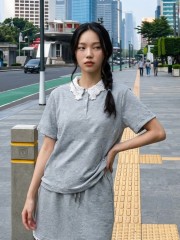 JR NRC 2pcs Set Lace Collar Polo & Lace Edge Skort