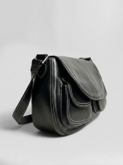 'MAYA JR.' Classic Black Hand-StitchedFlipCoverBag