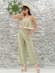 FELIZ23 2pcs Set PleatsLayer Top&Wide Leg Trousers