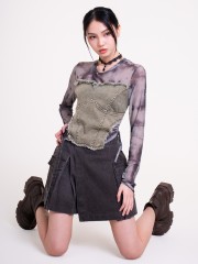 JR DITOX Washed Denim Overlap Pleat Skort